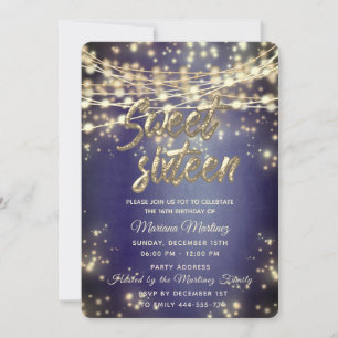 Fancy elegant String lights gold sparkle  Invitation