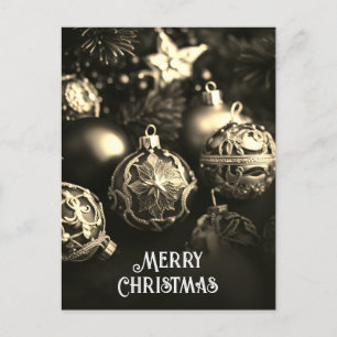 Fancy Elegant Victorian Gold Beige Christmas Balls Holiday Postcard