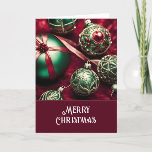 Fancy Elegant Victorian Red Green Christmas Balls Holiday Card
