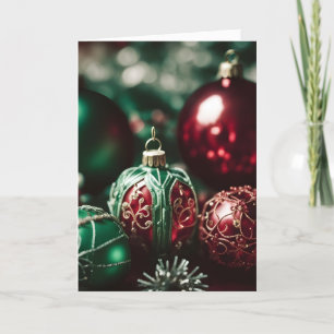 Fancy Elegant Victorian Red Green Christmas Balls Holiday Card