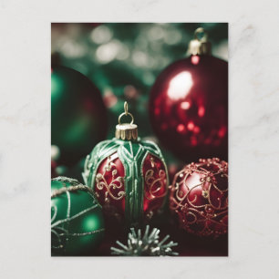 Fancy Elegant Victorian Red Green Christmas Balls Holiday Postcard