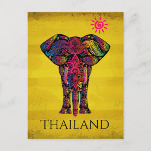 Fancy Elephant Design Bold Bright Colour Thailan Postcard