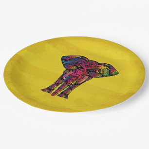 Fancy Elephant Illustration - Decorative Pattern Paper Plate