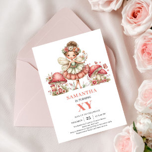 Fancy Fairy 4th Birthday Pastel Pink Floral Invite