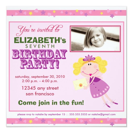 Fancy Fairy Girls Birthday Party Invitation: pink Card