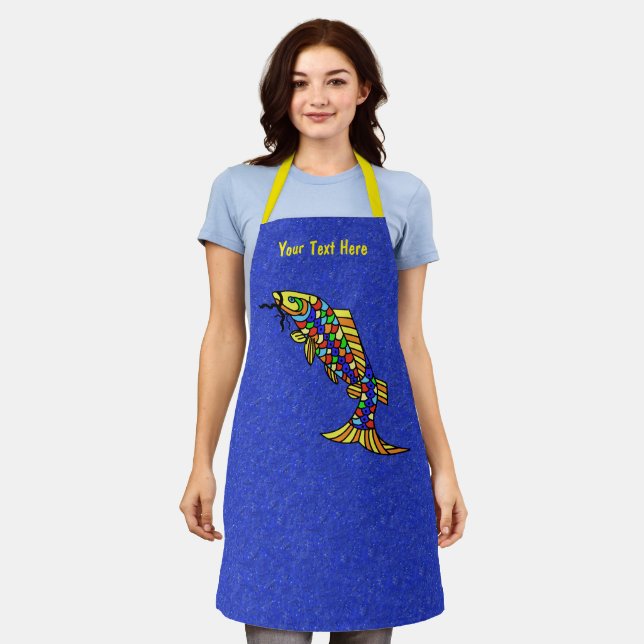 Fancy Fish Multiple Colours Scales on Deep Blue Apron (Worn)