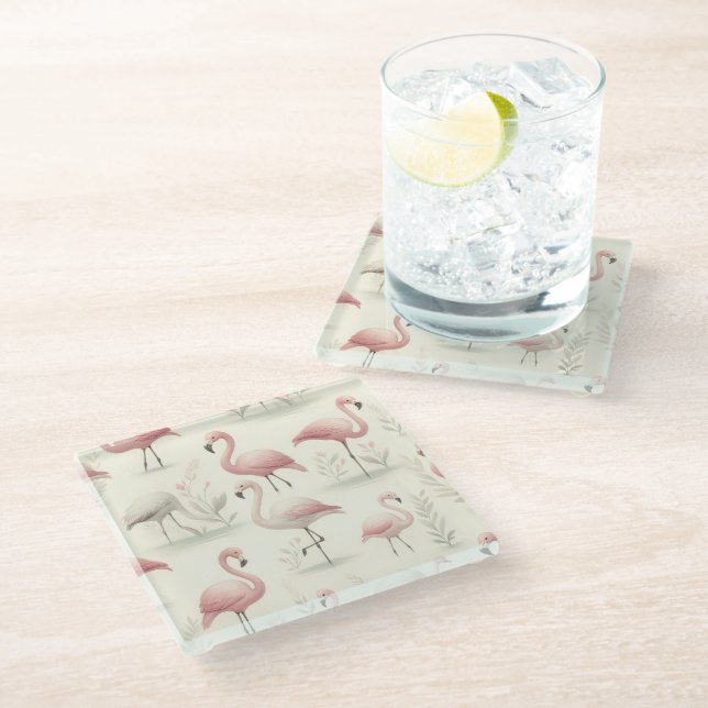 Fancy Flamingo Glass Coaster (Angled)