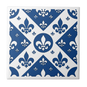 Fancy Fleur De Lis Blue Tile
