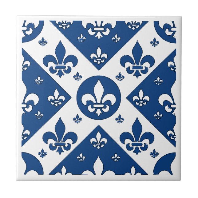 Fancy Fleur De Lis Blue Tile (Front)