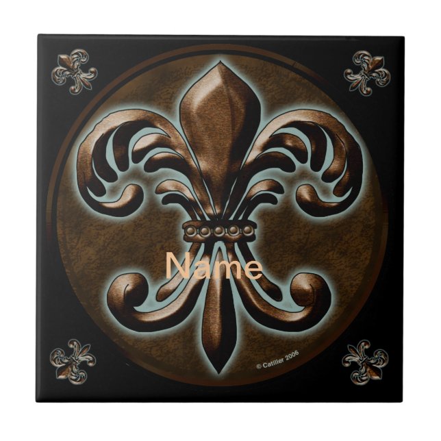 Fancy Fleur De Lis custom name tile (Front)