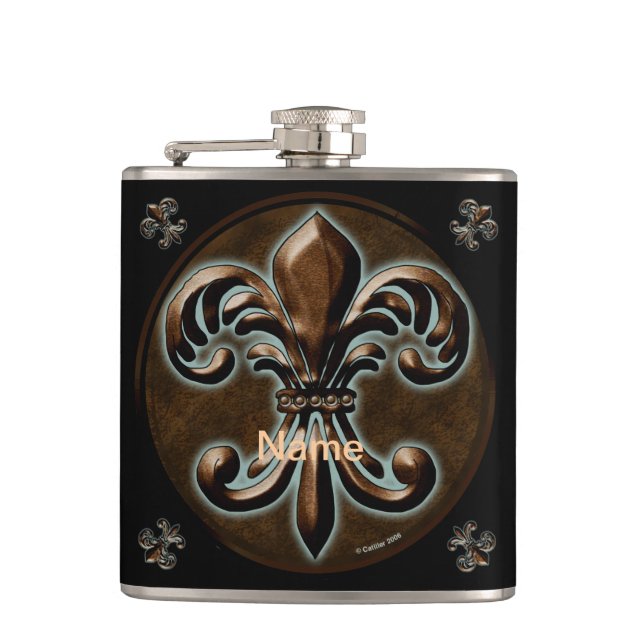 Fancy Fleur De Lis flask (Front)