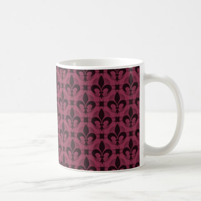 Fancy Fleur de lis Mug, Burgundy Coffee Mug (Right)