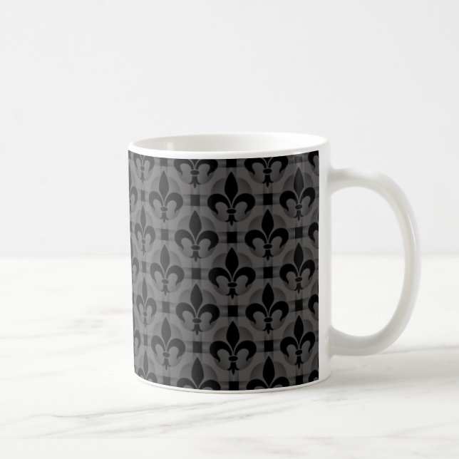 Fancy Fleur de lis Mug, Dark Grey Coffee Mug (Right)