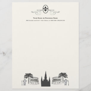 Fancy Fleur de Lis New Orleans Scene Personalized Letterhead