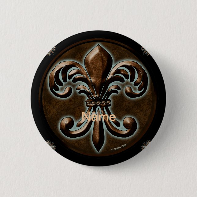 Fancy Fleur De Lis pin button (Front)