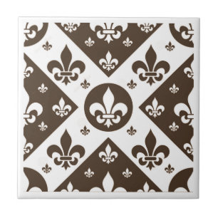 Fancy Fleur De Lis Tan Ceramic Tile