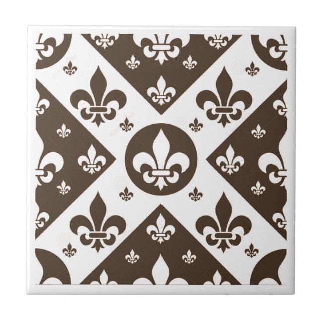 Fancy Fleur De Lis Tan Ceramic Tile (Front)