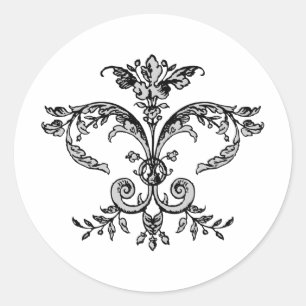 Fancy Fleurish BW Classic Round Sticker
