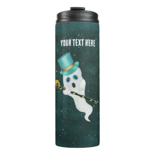 Fancy Floating Ghost Top Hat Skull Cane in Sky Thermal Tumbler