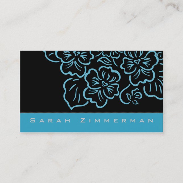 Fancy Floral Aqua Business Card (Front)