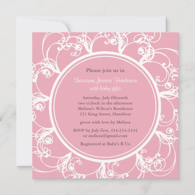Fancy Floral Baby Shower Invitation (white/pink) (Front)