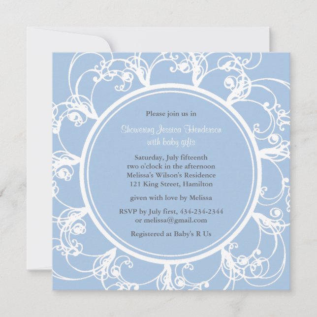 Fancy Floral Baby Shower Invite (blue) (Front)
