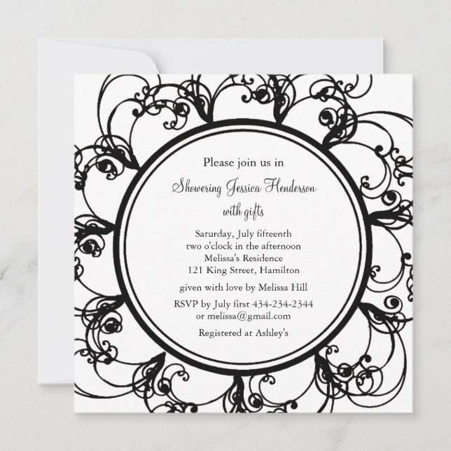 Fancy Floral Bridal Shower Invitation (bl/wh) (Front)