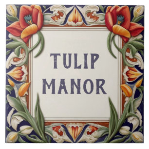 Fancy Floral Custom House Name Plate Sign Plaque Ceramic Tile