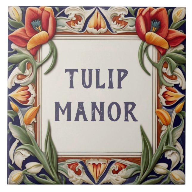 Fancy Floral Custom House Name Plate Sign Plaque Ceramic Tile (Front)