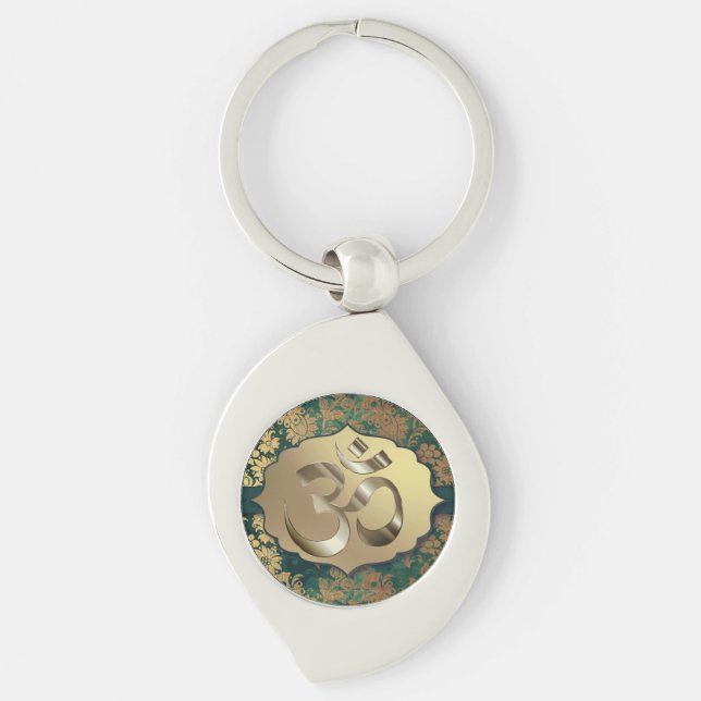 Fancy Floral Gold Om    Key Ring (Front)