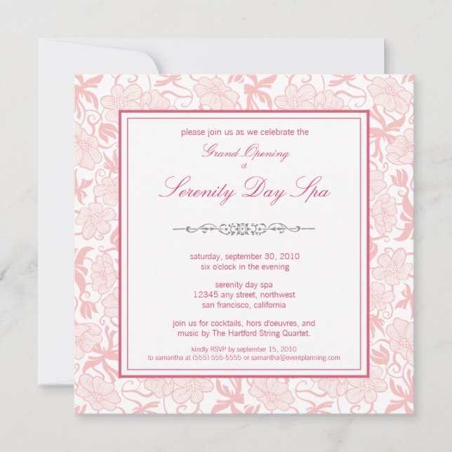 Fancy Floral Grand Opening Invitation (pink) (Front)