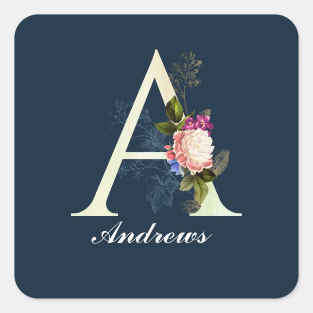 Fancy Floral Monogram A II Square Sticker (Front)
