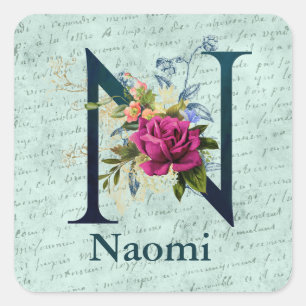 Fancy Floral Monogram Initial N   Square Sticker