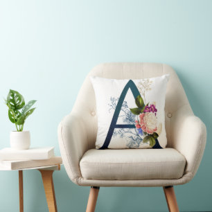 Fancy Floral Monogram Letter A Cushion