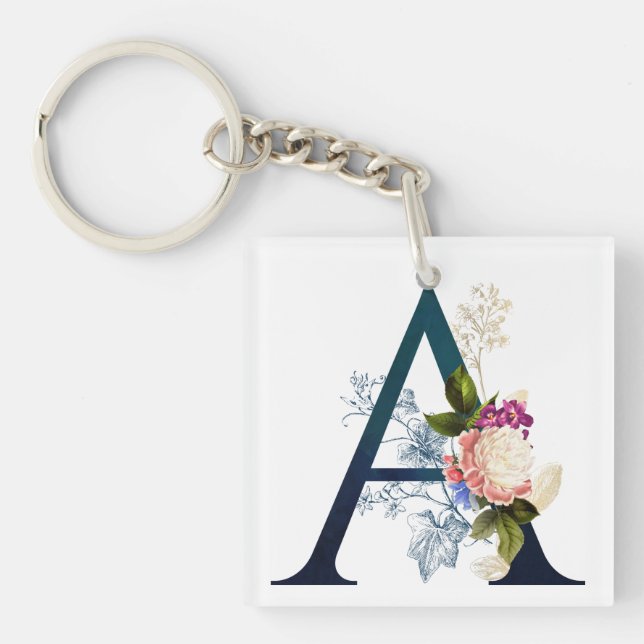 Fancy Floral Monogram Letter A Key Ring (Front)