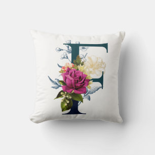 Fancy Floral Monogram Letter F Cushion