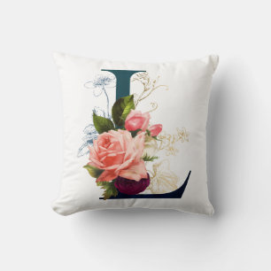 Fancy Floral Monogram Letter L Cushion
