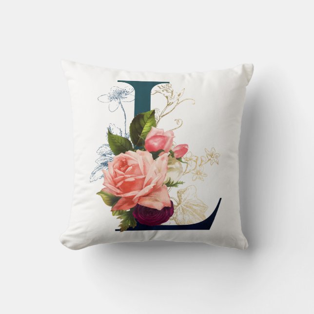 Fancy Floral Monogram Letter L Cushion (Front)