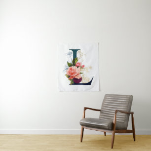 Fancy Floral Monogram Letter L   Tapestry