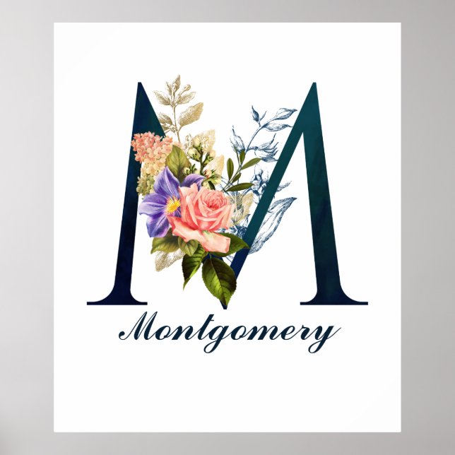 Fancy Floral Monogram Letter M Poster (Front)
