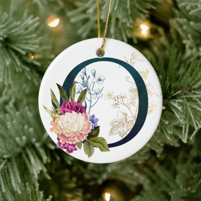 Fancy Floral Monogram Letter O Ceramic Ornament (Tree)