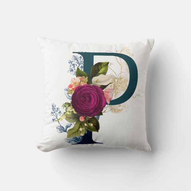 Fancy Floral Monogram Letter P Cushion (Front)