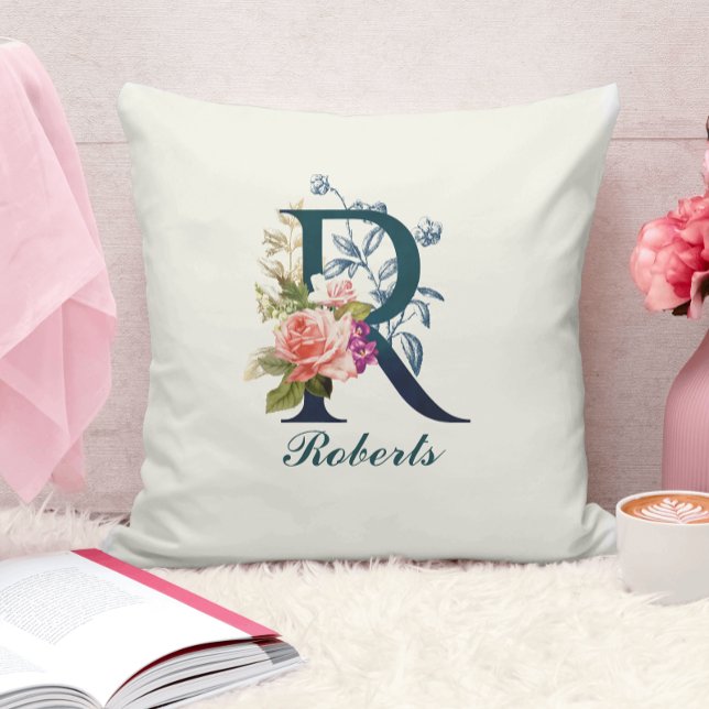 Fancy Floral Monogram Letter R Cushion (Creator Uploaded)