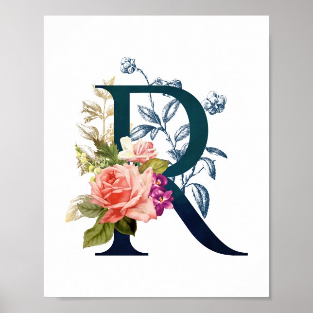 Fancy Floral Monogram Letter R   Poster (Front)