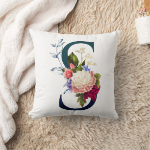 Fancy Floral Monogram Letter S Cushion