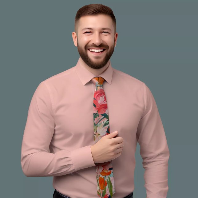 Fancy Floral Pink & Orange Tie (Creator Uploaded)
