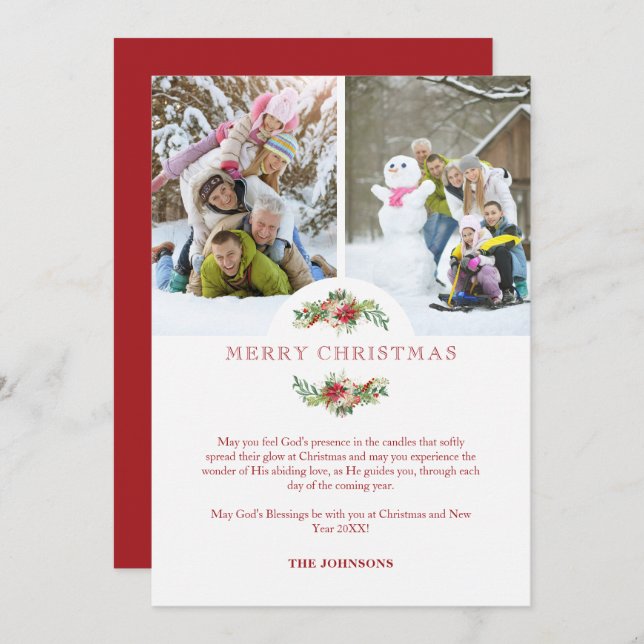 Fancy Floral Poinsettias Garland Christmas Photos (Front/Back)