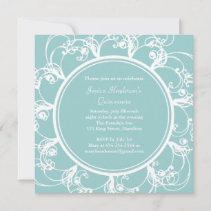 Fancy Floral Quinceanera Invite (turquoise)