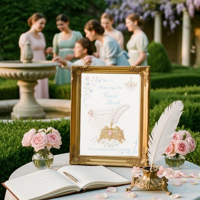 Fancy Floral Regency Era Guest Book  Sign Invitation (Fancy Floral Regency Era Guest Book Sign)