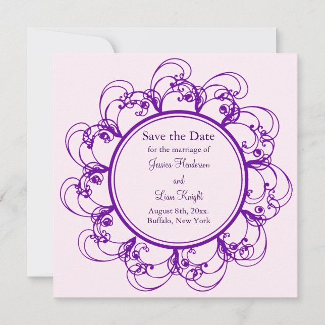 Fancy Floral Save the Date (purple) (Front)